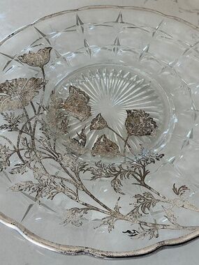 Vintage Silver City Flanders Poppy Silver Overlay Glass Plate